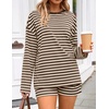image:imageZESICA Womens 2 Piece Striped Short Sets Fall Lounge Outfit  Long Sleeve Tops and Shorts Loose Fit Comfy Matching Sets Cute Pajamas Airport Travel ClothesApricot