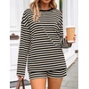 image:imageZESICA Womens 2 Piece Striped Short Sets Fall Lounge Outfit  Long Sleeve Tops and Shorts Loose Fit Comfy Matching Sets Cute Pajamas Airport Travel ClothesBlack