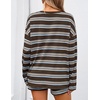 image:imageZESICA Womens 2 Piece Striped Short Sets Fall Lounge Outfit  Long Sleeve Tops and Shorts Loose Fit Comfy Matching Sets Cute Pajamas Airport Travel ClothesDarkcoffee