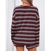 image:imageZESICA Womens 2 Piece Striped Short Sets Fall Lounge Outfit  Long Sleeve Tops and Shorts Loose Fit Comfy Matching Sets Cute Pajamas Airport Travel ClothesBurgundyred