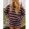 image:imageZESICA Womens 2 Piece Striped Short Sets Fall Lounge Outfit  Long Sleeve Tops and Shorts Loose Fit Comfy Matching Sets Cute Pajamas Airport Travel ClothesBurgundyred