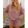 image:imageZESICA Womens 2 Piece Striped Short Sets Fall Lounge Outfit  Long Sleeve Tops and Shorts Loose Fit Comfy Matching Sets Cute Pajamas Airport Travel ClothesPink