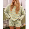 image:imageZESICA Womens 2 Piece Striped Short Sets Fall Lounge Outfit  Long Sleeve Tops and Shorts Loose Fit Comfy Matching Sets Cute Pajamas Airport Travel ClothesJonquil