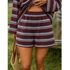 image:imageZESICA Womens 2 Piece Striped Short Sets Fall Lounge Outfit  Long Sleeve Tops and Shorts Loose Fit Comfy Matching Sets Cute Pajamas Airport Travel ClothesBurgundyred