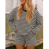 image:imageZESICA Womens 2 Piece Striped Short Sets Fall Lounge Outfit  Long Sleeve Tops and Shorts Loose Fit Comfy Matching Sets Cute Pajamas Airport Travel ClothesBlack