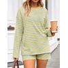 image:imageZESICA Womens 2 Piece Striped Short Sets Fall Lounge Outfit  Long Sleeve Tops and Shorts Loose Fit Comfy Matching Sets Cute Pajamas Airport Travel ClothesJonquil