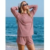 image:imageZESICA Womens 2 Piece Striped Short Sets Fall Lounge Outfit  Long Sleeve Tops and Shorts Loose Fit Comfy Matching Sets Cute Pajamas Airport Travel ClothesPink