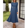 image:imageZESICA Womens Fall Long Sleeve Pleated Midi Sweater Dresses  2026 Fall Winter Clothes Crewneck Soft Knit Fabric Removable Belted Waist High Waist Flowy A Line Wedding Guest DressesDark Blue