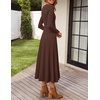 image:imageZESICA Womens Fall Long Sleeve Pleated Midi Sweater Dresses  2026 Fall Winter Clothes Crewneck Soft Knit Fabric Removable Belted Waist High Waist Flowy A Line Wedding Guest DressesCoffee