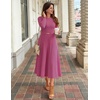 image:imageZESICA Womens Fall Long Sleeve Pleated Midi Sweater Dresses  2026 Fall Winter Clothes Crewneck Soft Knit Fabric Removable Belted Waist High Waist Flowy A Line Wedding Guest DressesEggplant