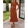 image:imageZESICA Womens Fall Long Sleeve Pleated Midi Sweater Dresses  2026 Fall Winter Clothes Crewneck Soft Knit Fabric Removable Belted Waist High Waist Flowy A Line Wedding Guest DressesRust
