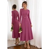 image:imageZESICA Womens Fall Long Sleeve Pleated Midi Sweater Dresses  2026 Fall Winter Clothes Crewneck Soft Knit Fabric Removable Belted Waist High Waist Flowy A Line Wedding Guest DressesEggplant
