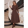 image:imageZESICA Womens Fall Long Sleeve Pleated Midi Sweater Dresses  2026 Fall Winter Clothes Crewneck Soft Knit Fabric Removable Belted Waist High Waist Flowy A Line Wedding Guest DressesCoffee