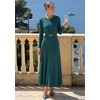 image:imageZESICA Womens Fall Long Sleeve Pleated Midi Sweater Dresses  2026 Fall Winter Clothes Crewneck Soft Knit Fabric Removable Belted Waist High Waist Flowy A Line Wedding Guest DressesTeal