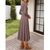 image:imageZESICA Womens Fall Long Sleeve Pleated Midi Sweater Dresses  2026 Fall Winter Clothes Crewneck Soft Knit Fabric Removable Belted Waist High Waist Flowy A Line Wedding Guest DressesKhaki