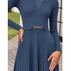 image:imageZESICA Womens Fall Long Sleeve Pleated Midi Sweater Dresses  2026 Fall Winter Clothes Crewneck Soft Knit Fabric Removable Belted Waist High Waist Flowy A Line Wedding Guest DressesDark Blue