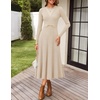 image:imageZESICA Womens Fall Long Sleeve Pleated Midi Sweater Dresses  2026 Fall Winter Clothes Crewneck Soft Knit Fabric Removable Belted Waist High Waist Flowy A Line Wedding Guest DressesApricot