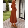 image:imageZESICA Womens Fall Long Sleeve Pleated Midi Sweater Dresses  2026 Fall Winter Clothes Crewneck Soft Knit Fabric Removable Belted Waist High Waist Flowy A Line Wedding Guest DressesRust