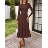 image:imageZESICA Womens Fall Long Sleeve Pleated Midi Sweater Dresses  2026 Fall Winter Clothes Crewneck Soft Knit Fabric Removable Belted Waist High Waist Flowy A Line Wedding Guest DressesCoffee