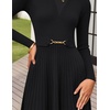image:imageZESICA Womens Fall Long Sleeve Pleated Midi Sweater Dresses  2026 Fall Winter Clothes Crewneck Soft Knit Fabric Removable Belted Waist High Waist Flowy A Line Wedding Guest DressesBlack