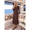 image:imageZESICA Womens Fall Long Sleeve Pleated Midi Sweater Dresses  2026 Fall Winter Clothes Crewneck Soft Knit Fabric Removable Belted Waist High Waist Flowy A Line Wedding Guest DressesCoffee