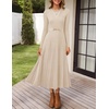 image:imageZESICA Womens Fall Long Sleeve Pleated Midi Sweater Dresses  2026 Fall Winter Clothes Crewneck Soft Knit Fabric Removable Belted Waist High Waist Flowy A Line Wedding Guest DressesApricot
