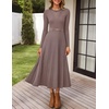 image:imageZESICA Womens Fall Long Sleeve Pleated Midi Sweater Dresses  2026 Fall Winter Clothes Crewneck Soft Knit Fabric Removable Belted Waist High Waist Flowy A Line Wedding Guest DressesKhaki