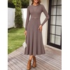 image:imageZESICA Womens Fall Long Sleeve Pleated Midi Sweater Dresses  2026 Fall Winter Clothes Crewneck Soft Knit Fabric Removable Belted Waist High Waist Flowy A Line Wedding Guest DressesKhaki
