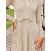 image:imageZESICA Womens Fall Long Sleeve Pleated Midi Sweater Dresses  2026 Fall Winter Clothes Crewneck Soft Knit Fabric Removable Belted Waist High Waist Flowy A Line Wedding Guest DressesApricot