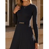 image:imageZESICA Womens Fall Long Sleeve Pleated Midi Sweater Dresses  2026 Fall Winter Clothes Crewneck Soft Knit Fabric Removable Belted Waist High Waist Flowy A Line Wedding Guest DressesBlack