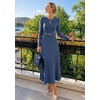 image:imageZESICA Womens Fall Long Sleeve Pleated Midi Sweater Dresses  2026 Fall Winter Clothes Crewneck Soft Knit Fabric Removable Belted Waist High Waist Flowy A Line Wedding Guest DressesDark Blue