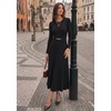image:imageZESICA Womens Fall Long Sleeve Pleated Midi Sweater Dresses  2026 Fall Winter Clothes Crewneck Soft Knit Fabric Removable Belted Waist High Waist Flowy A Line Wedding Guest DressesBlack