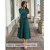 image:imageZESICA Womens Fall Long Sleeve Pleated Midi Sweater Dresses  2026 Fall Winter Clothes Crewneck Soft Knit Fabric Removable Belted Waist High Waist Flowy A Line Wedding Guest DressesTeal