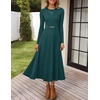 image:imageZESICA Womens Fall Long Sleeve Pleated Midi Sweater Dresses  2026 Fall Winter Clothes Crewneck Soft Knit Fabric Removable Belted Waist High Waist Flowy A Line Wedding Guest DressesTeal
