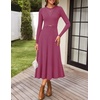 image:imageZESICA Womens Fall Long Sleeve Pleated Midi Sweater Dresses  2026 Fall Winter Clothes Crewneck Soft Knit Fabric Removable Belted Waist High Waist Flowy A Line Wedding Guest DressesEggplant