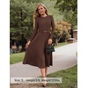 image:imageZESICA Womens Fall Long Sleeve Pleated Midi Sweater Dresses  2026 Fall Winter Clothes Crewneck Soft Knit Fabric Removable Belted Waist High Waist Flowy A Line Wedding Guest DressesCoffee