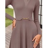 image:imageZESICA Womens Fall Long Sleeve Pleated Midi Sweater Dresses  2026 Fall Winter Clothes Crewneck Soft Knit Fabric Removable Belted Waist High Waist Flowy A Line Wedding Guest DressesKhaki