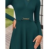image:imageZESICA Womens Fall Long Sleeve Pleated Midi Sweater Dresses  2026 Fall Winter Clothes Crewneck Soft Knit Fabric Removable Belted Waist High Waist Flowy A Line Wedding Guest DressesTeal
