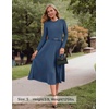 image:imageZESICA Womens Fall Long Sleeve Pleated Midi Sweater Dresses  2026 Fall Winter Clothes Crewneck Soft Knit Fabric Removable Belted Waist High Waist Flowy A Line Wedding Guest DressesDark Blue