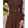 image:imageZESICA Womens Fall Long Sleeve Pleated Midi Sweater Dresses  2026 Fall Winter Clothes Crewneck Soft Knit Fabric Removable Belted Waist High Waist Flowy A Line Wedding Guest DressesCoffee