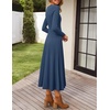 image:imageZESICA Womens Fall Long Sleeve Pleated Midi Sweater Dresses  2026 Fall Winter Clothes Crewneck Soft Knit Fabric Removable Belted Waist High Waist Flowy A Line Wedding Guest DressesDark Blue