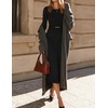 image:imageZESICA Womens Fall Long Sleeve Pleated Midi Sweater Dresses  2026 Fall Winter Clothes Crewneck Soft Knit Fabric Removable Belted Waist High Waist Flowy A Line Wedding Guest DressesBlack