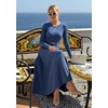 image:imageZESICA Womens Fall Long Sleeve Pleated Midi Sweater Dresses  2026 Fall Winter Clothes Crewneck Soft Knit Fabric Removable Belted Waist High Waist Flowy A Line Wedding Guest DressesDark Blue
