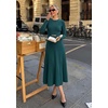 image:imageZESICA Womens Fall Long Sleeve Pleated Midi Sweater Dresses  2026 Fall Winter Clothes Crewneck Soft Knit Fabric Removable Belted Waist High Waist Flowy A Line Wedding Guest DressesTeal