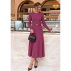 image:imageZESICA Womens Fall Long Sleeve Pleated Midi Sweater Dresses  2026 Fall Winter Clothes Crewneck Soft Knit Fabric Removable Belted Waist High Waist Flowy A Line Wedding Guest DressesEggplant