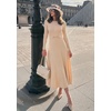 image:imageZESICA Womens Fall Long Sleeve Pleated Midi Sweater Dresses  2026 Fall Winter Clothes Crewneck Soft Knit Fabric Removable Belted Waist High Waist Flowy A Line Wedding Guest DressesApricot