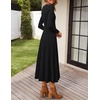 image:imageZESICA Womens Fall Long Sleeve Pleated Midi Sweater Dresses  2026 Fall Winter Clothes Crewneck Soft Knit Fabric Removable Belted Waist High Waist Flowy A Line Wedding Guest DressesBlack