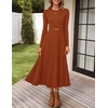 image:imageZESICA Womens Fall Long Sleeve Pleated Midi Sweater Dresses  2026 Fall Winter Clothes Crewneck Soft Knit Fabric Removable Belted Waist High Waist Flowy A Line Wedding Guest DressesRust