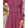image:imageZESICA Womens Fall Long Sleeve Pleated Midi Sweater Dresses  2026 Fall Winter Clothes Crewneck Soft Knit Fabric Removable Belted Waist High Waist Flowy A Line Wedding Guest DressesEggplant