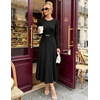 image:imageZESICA Womens Fall Long Sleeve Pleated Midi Sweater Dresses  2026 Fall Winter Clothes Crewneck Soft Knit Fabric Removable Belted Waist High Waist Flowy A Line Wedding Guest DressesBlack
